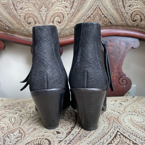 All Saints Black Embossed Leather Jonas Strap Booties Ankle Boots Heels Size 9 - Picture 5 of 13